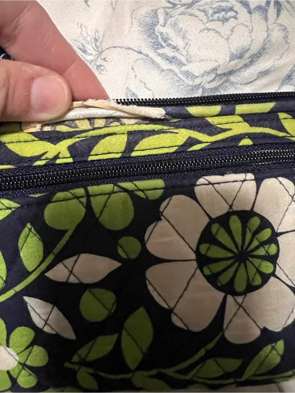 Vera Bradley Navy Floral Quilted Cosmetic Wristlet - Green & Cream Flowers